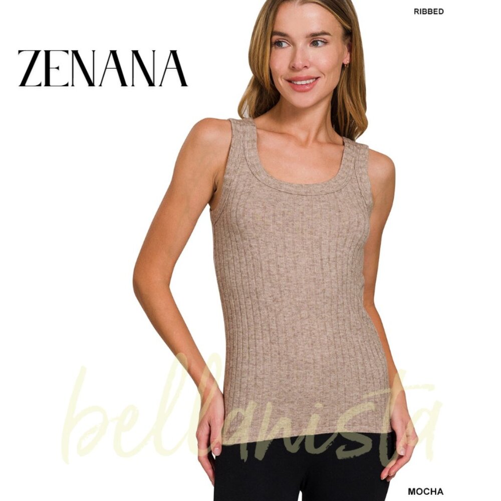 2205 ZENANA Mocha Tan Melange Hacci Ribbed Tank Top